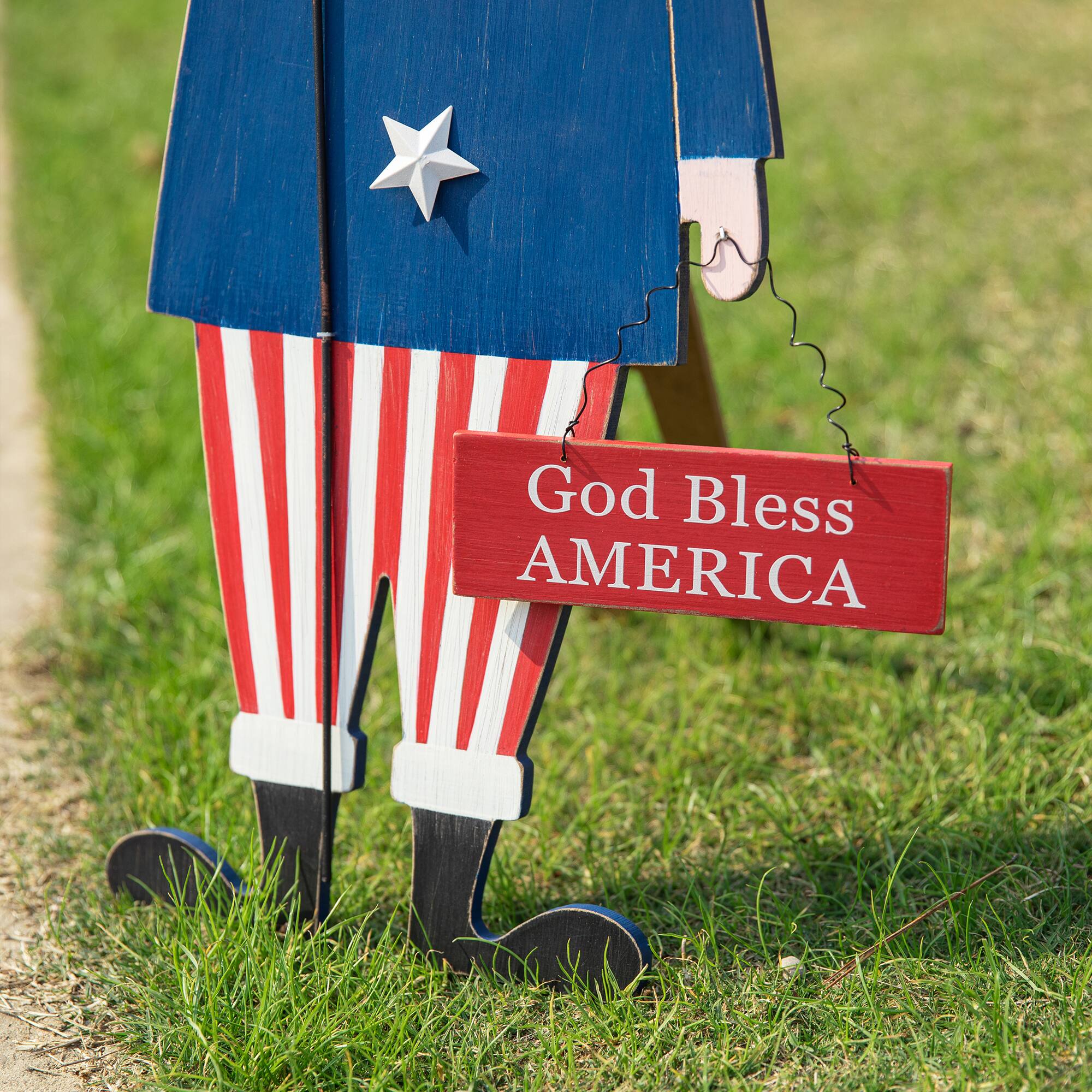 Glitzhome® 36" Wood Patriotic Uncle Sam Yard Stake Décor